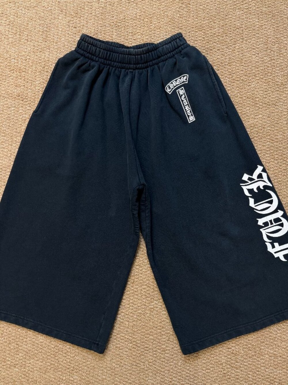 Chrome Hearts Horseshoe Logo Graphic Wide Leg Cropped Sweatpants Black